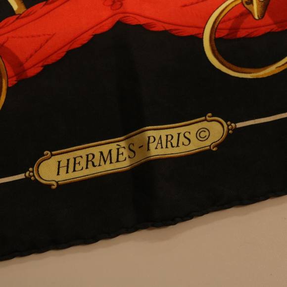 HERMES Carre 90 Scarf Silk Black Auth ar9939 - Picture 7 of 8